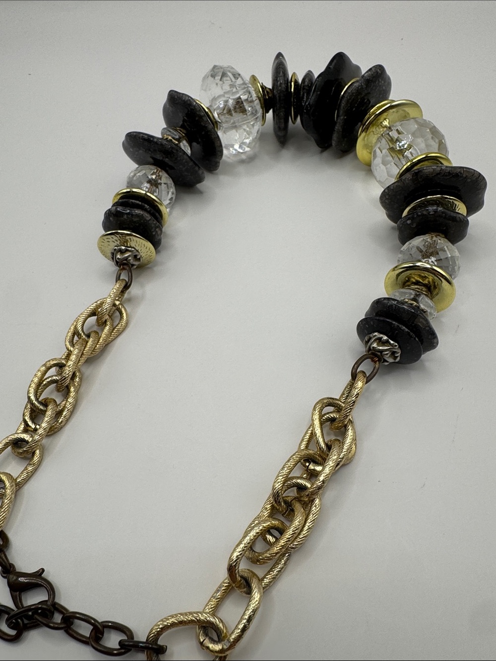 Statement Black Bead Necklace with Faceted Crystal & Gold Tone Accents - Picture 4 of 4